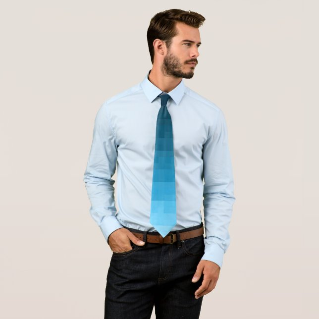 sky blue gradient | pixel square blocks | neck tie (In Situ)