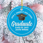 Sky Blue Graduate Custom Cute Graduation Christmas Ceramic Ornament<br><div class="desc">This modern sky blue and white custom senior graduate Christmas ornament features your high school or college name for the class of 2025. Customize with your graduating year under the chic handwritten script and grey grad cap for a great personalized graduation gift.</div>