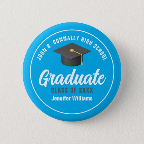 Sky Blue Graduate Custom Graduation Name Tag Button