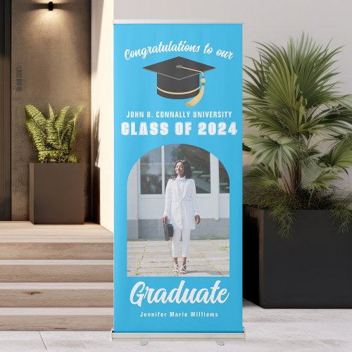 Sky Blue Graduate Photo Arch 2024 Graduation Party Retractable Banner