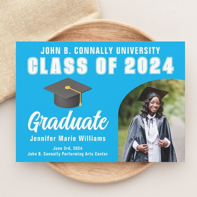 Sky Blue Graduate Photo Custom  Graduation Announcement (Creator Uploaded)
