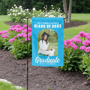 Sky Blue Graduate Photo Modern Arch Graduation Garden Flag