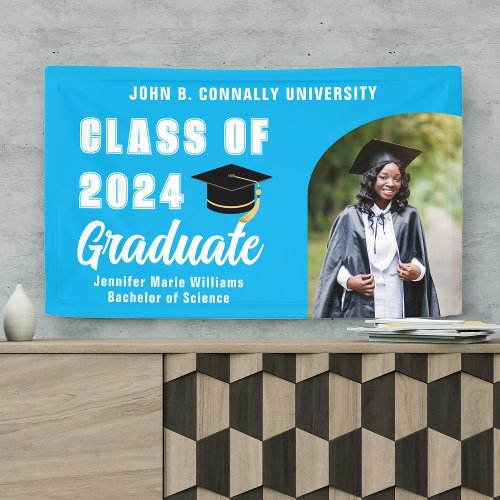Sky Blue Graduation Party 2024 Graduate Photo Banner