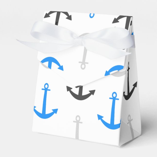 Sky Blue, Gray, Anchors; Nautical Favor Boxes (Front Side)