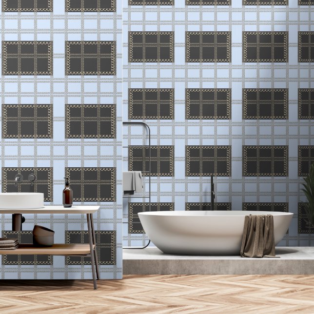 Sky Blue + Gray Geo Plus  Wallpaper (Bathroom)