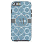Sky Blue Gray White Moroccan Quatrefoil Monogram