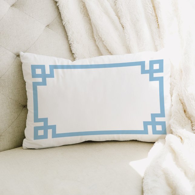 Sky Blue Greek Key Border Lumbar Pillow (Creator Uploaded)