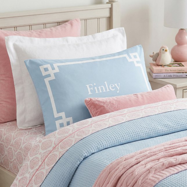 Sky Blue Greek Key Monogram Standard Pillow Case (Creator Uploaded)