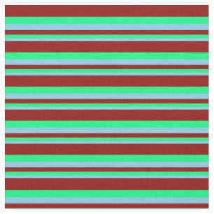 Sky Blue, Green, and Dark Red Colored Stripes Fabric