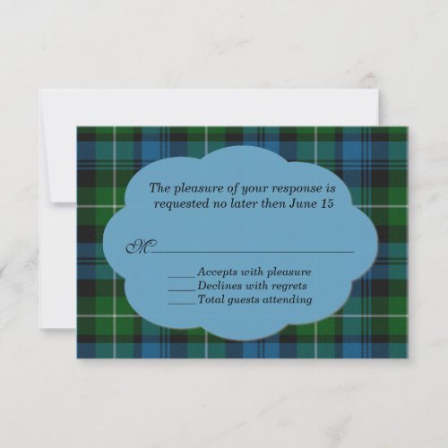 Sky Blue &amp; Green Lamont Tartan Plaid RSVP Card