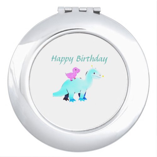 Sky blue green red watercolor dinosaur birthday ad compact mirror