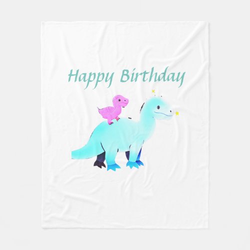 Sky blue green red watercolor dinosaur birthday ad fleece blanket