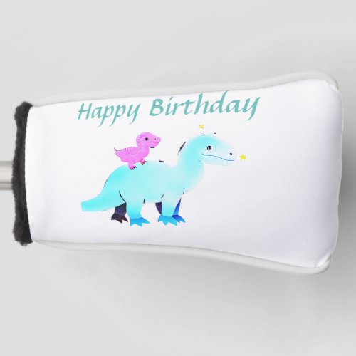 Sky blue green red watercolor dinosaur birthday ad golf head cover