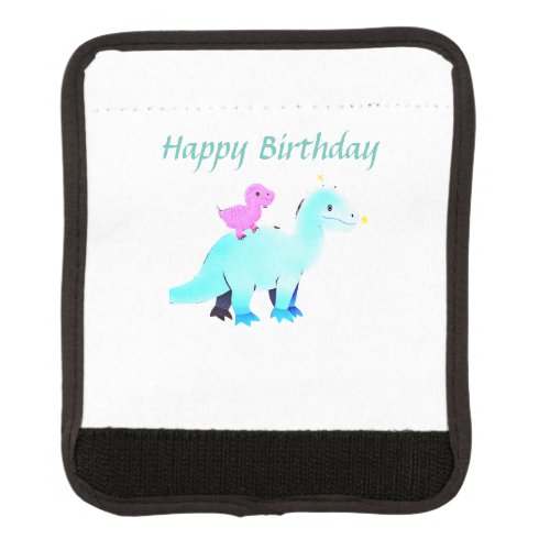 Sky blue green red watercolor dinosaur birthday ad luggage handle wrap
