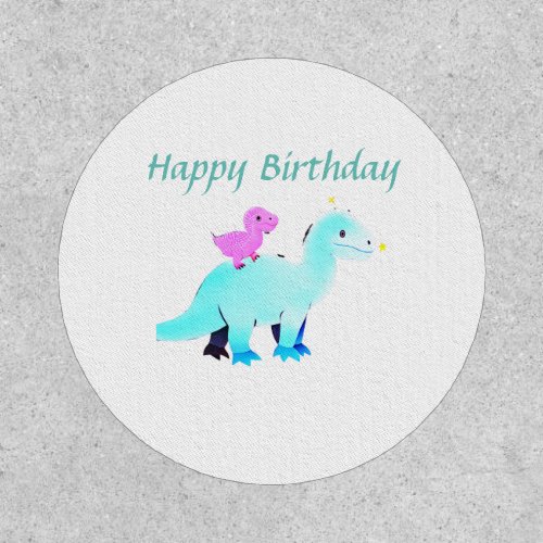 Sky blue green red watercolor dinosaur birthday ad patch