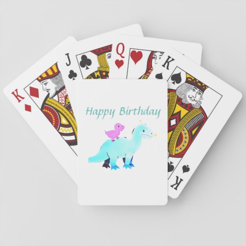 Sky blue green red watercolor dinosaur birthday ad playing cards