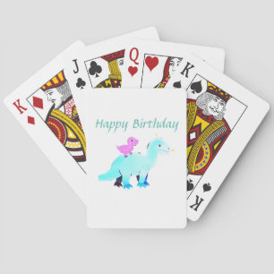 Sky blue green red watercolor dinosaur birthday ad poker cards