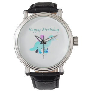 Sky blue green red watercolor dinosaur birthday ad watch