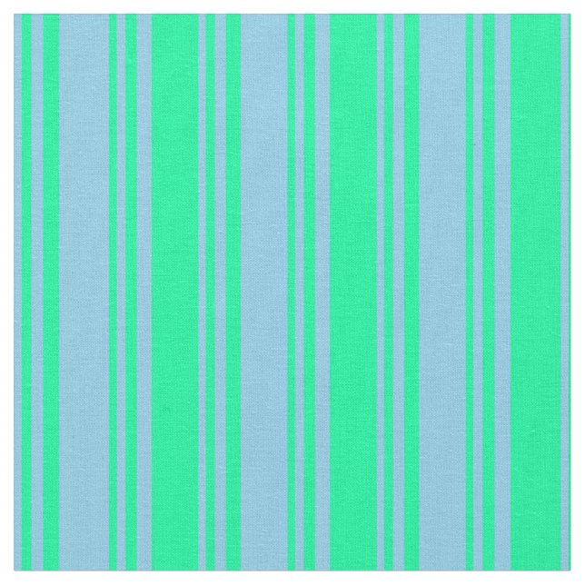 Sky Blue & Green Striped/Lined Pattern Fabric (Close Up)