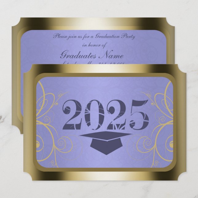 Sky Blue Harvest/Gold Frame Graduation Party Invitation (Front/Back)
