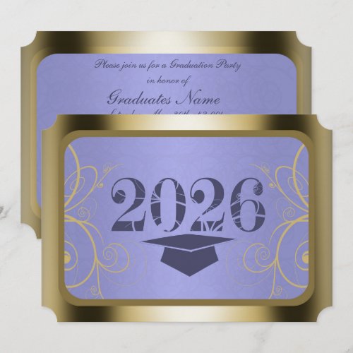 Sky Blue Harvest/Gold Frame Graduation Party Invitation