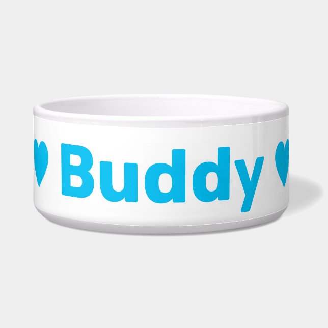 Sky Blue Heart Dog Name Bowl (Front)