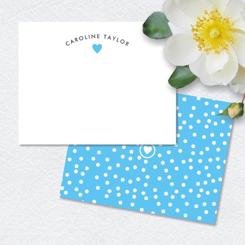 Sky Blue Heart  Polka Dots Preppy Cute Note Card