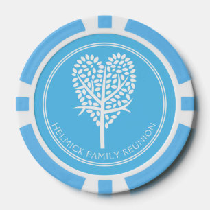 Sky Blue Heart Tree Family Reunion Poker Chips