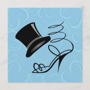 Sky Blue Hearts Top Hat and High Heels Invitations