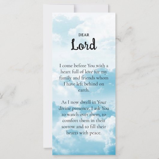 Sky Blue Heaven Memorial Prayer Photo Bookmark (Back)