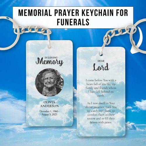 Sky Blue Heaven Memorial Prayer Photo Keychain