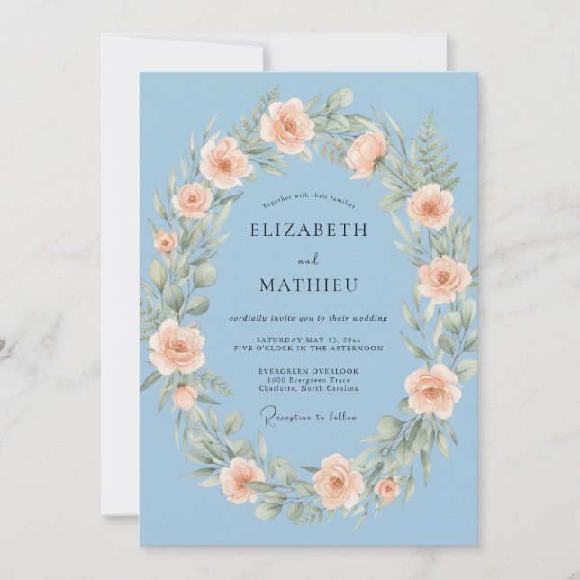 Sky Blue Heavenly Botanical Wedding Invitation (Front)