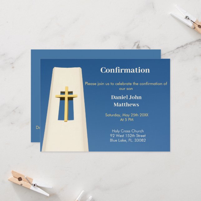 Sky Blue  Holy Cross Confirmation Invitation (Front/Back In Situ)
