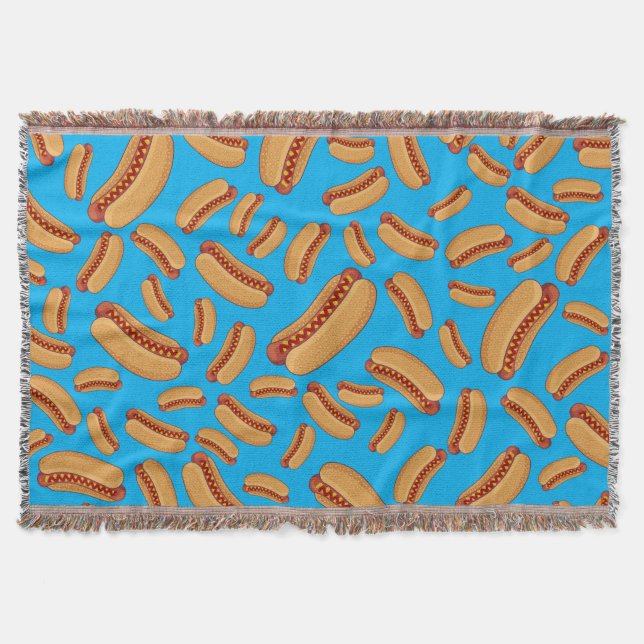 Sky blue hotdogs throw blanket (Front)