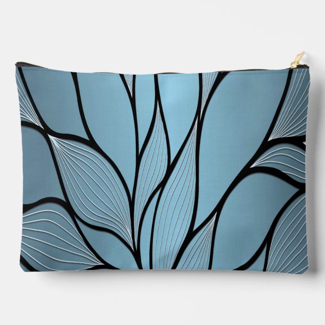 Sky Blue Hues Creative Leave Pattern  Accessory Pouch (Back)