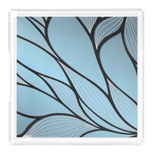 Sky Blue Hues Creative Leave Pattern  Acrylic Tray (Front)