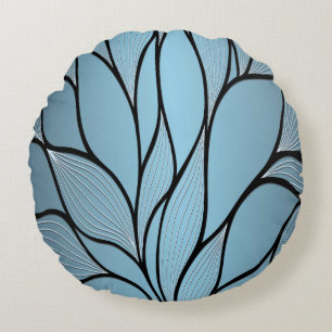 Sky Blue Hues Creative Leave Pattern  Round Pillow