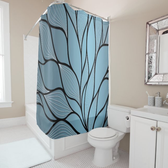 Sky Blue Hues Creative Leave Pattern  Shower Curtain (In Situ)