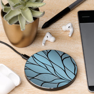 Sky Blue Hues Creative Leave Pattern  Wireless Charger