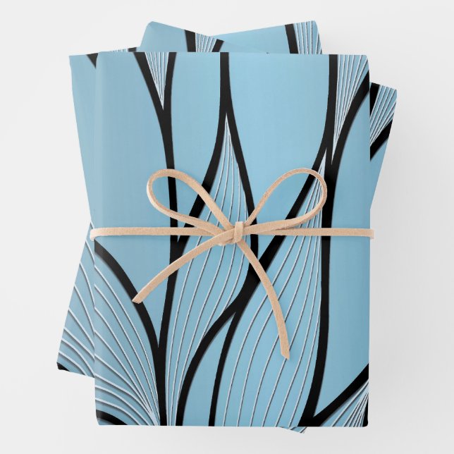 Sky Blue Hues Creative Leave Pattern  Wrapping Paper Sheets (In situ)