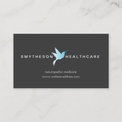Sky Blue Hummingbird Logo Health  Wellness Gray Business Card