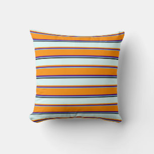 Sky Blue, Indigo, Dark Orange, Light Cyan & Black Throw Pillow
