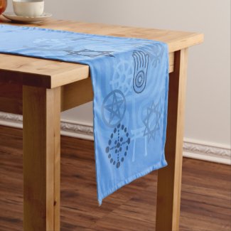 Sky Blue Interfaith Symbols Table Runner