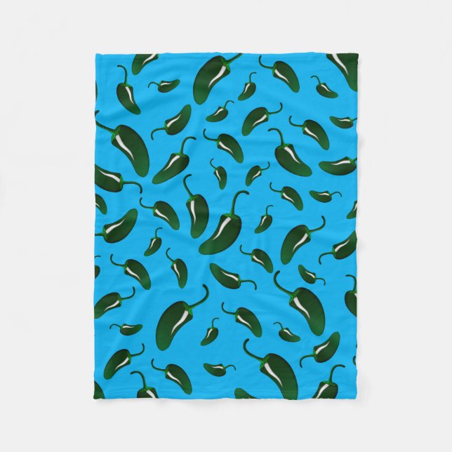 Sky blue jalapeno peppers fleece blanket (Front)