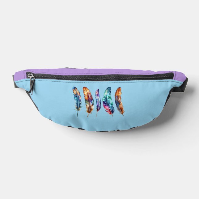 Sky Blue Lavender Colorblock Feather Art - Graphic Fanny Pack (Lay Down)