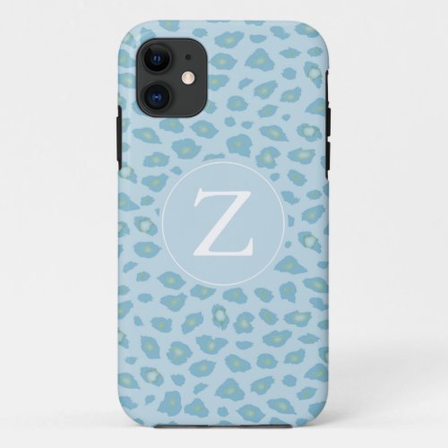 Sky Blue Leopard Print Monogram iPhone 11 Case