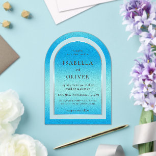 Sky blue light gradient wedding acrylic invitations