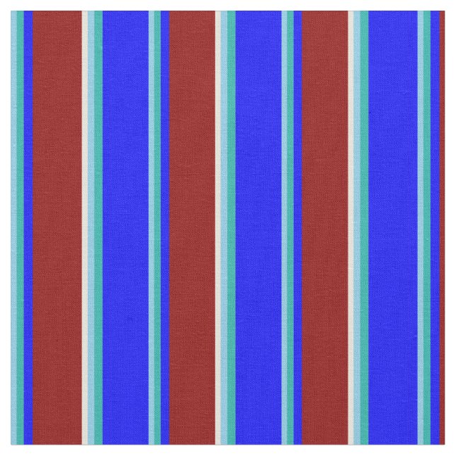 Sky Blue, Light Sea Green, Blue, Dark Red & Beige Fabric (Close Up)