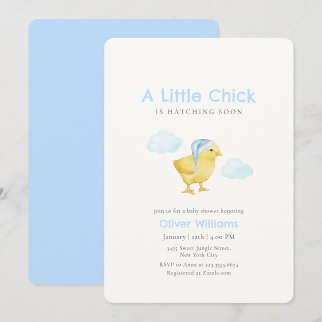Sky Blue Little Chicken Cloud Baby Shower Invitation (Front/Back)