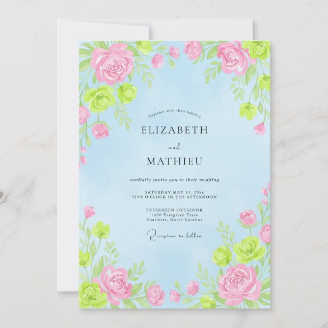 Sky Blue Lively Spring Wedding Invitation (Front)